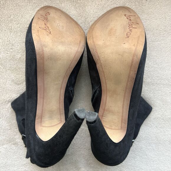 Sam Edelman Black Kit Suede Heeled  Ankle Booties Women 8 M Double Side Buckle - Picture 15 of 16
